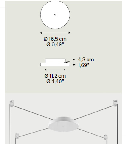 Ø16,5 cm baltos spalvos lubinis tvirtinimas 4 šviestuvams R10L04 1000